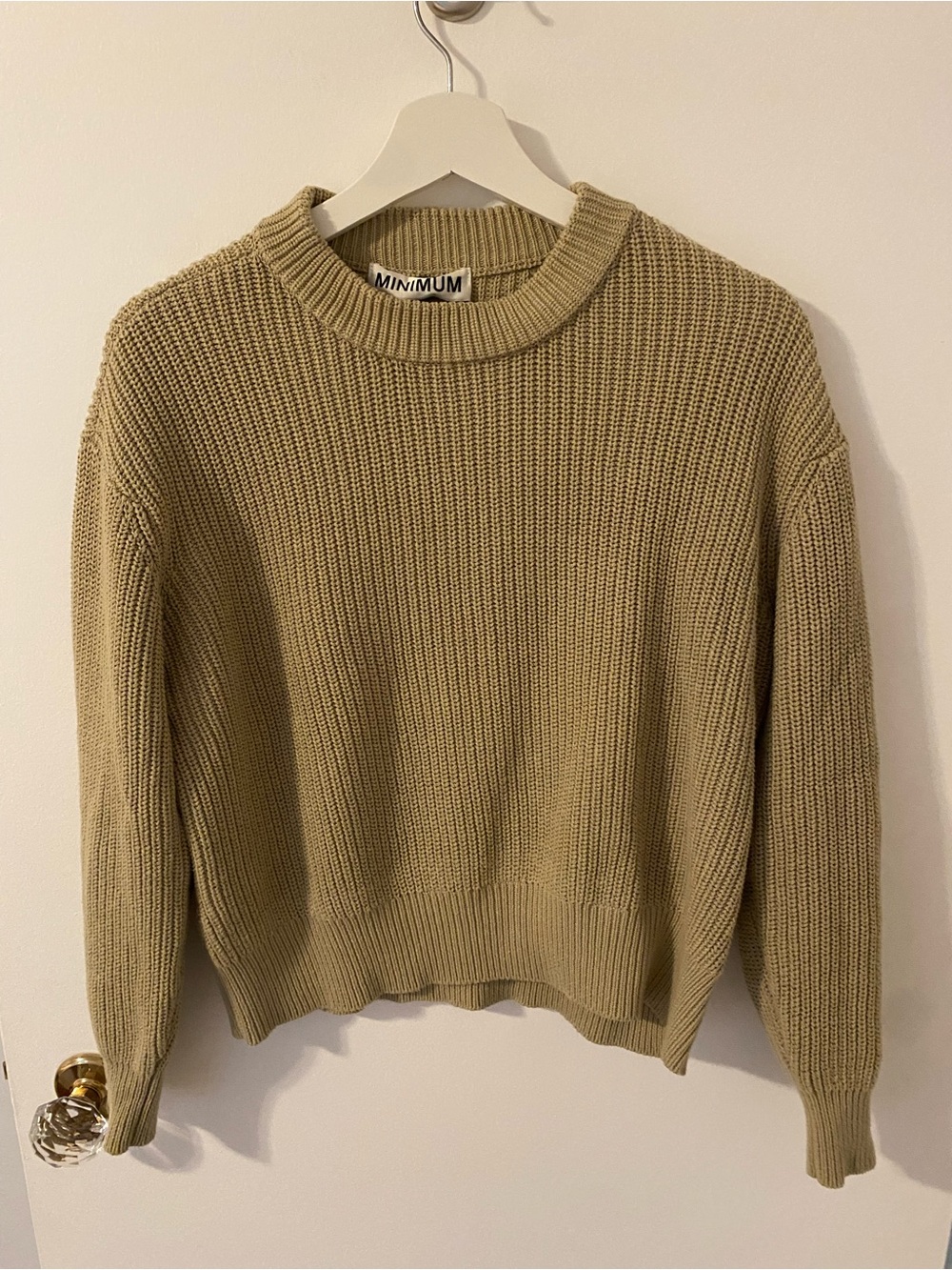 Minimum Ribbed Crewneck Sweater in Beige